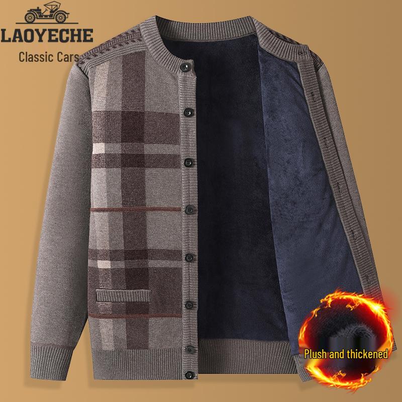 Мужской кардиган с флисовой подкладкой Папа с классическим автомобилем Теплый трикотаж для осени и зимы L for 105-125 jin 6590₽