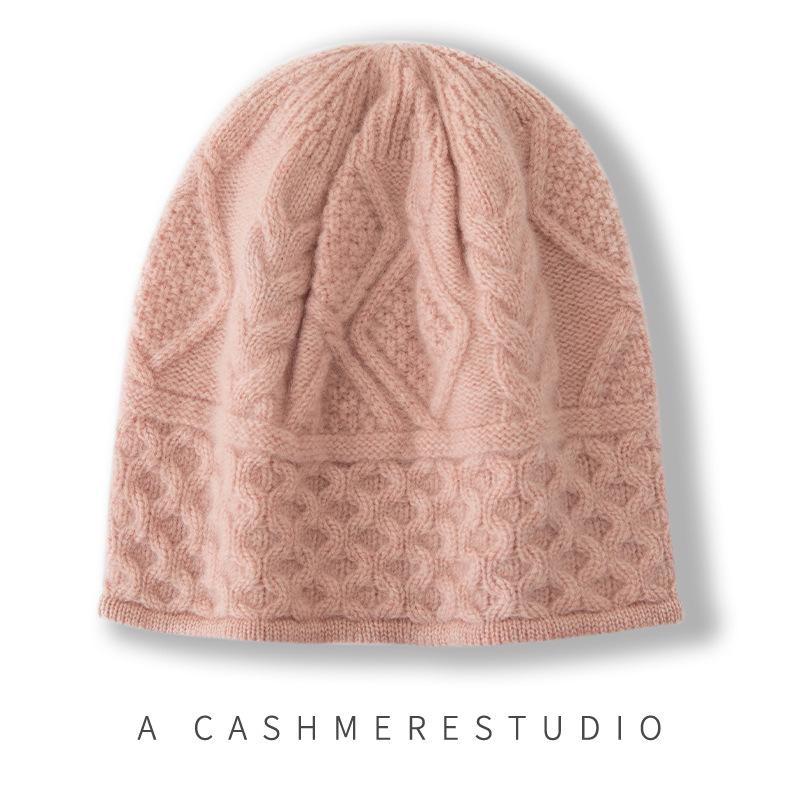 Cashmere Autumn and Winter New Style Women's High End Knitted Outdoor Warm Jacquard Ear Protection Hat Knitted Casual Baotou Hat