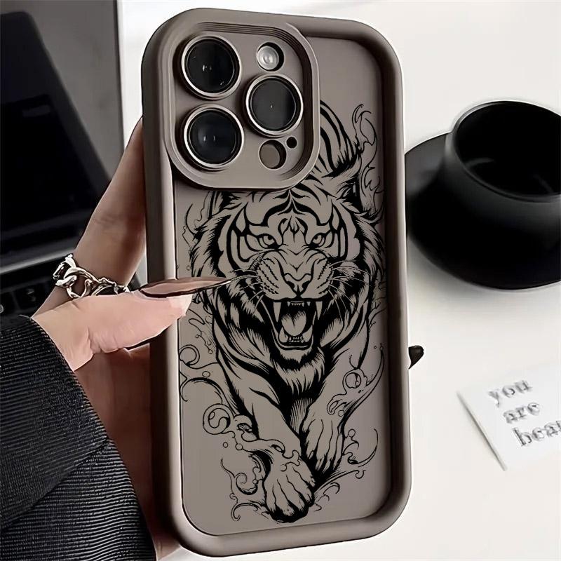Tiger Black Line Art Soft Silicone Case 17PM For iPhone 17 11 15 16 13 Pro Max 14 Plus 12 16Pro 16E 17AIR Shockproof Phone Cover