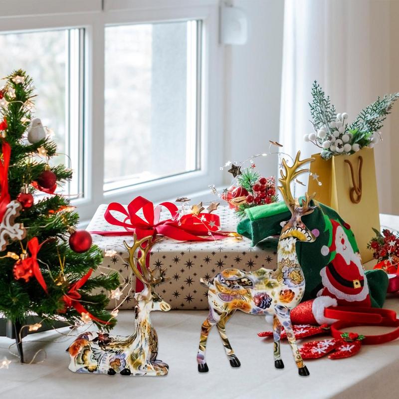 2 Pcs Deer Figurine Room Decor Sitting Standing Table Reindeer Animal Crafts Sculptures Christmas Home Decoration Fawn Figurines