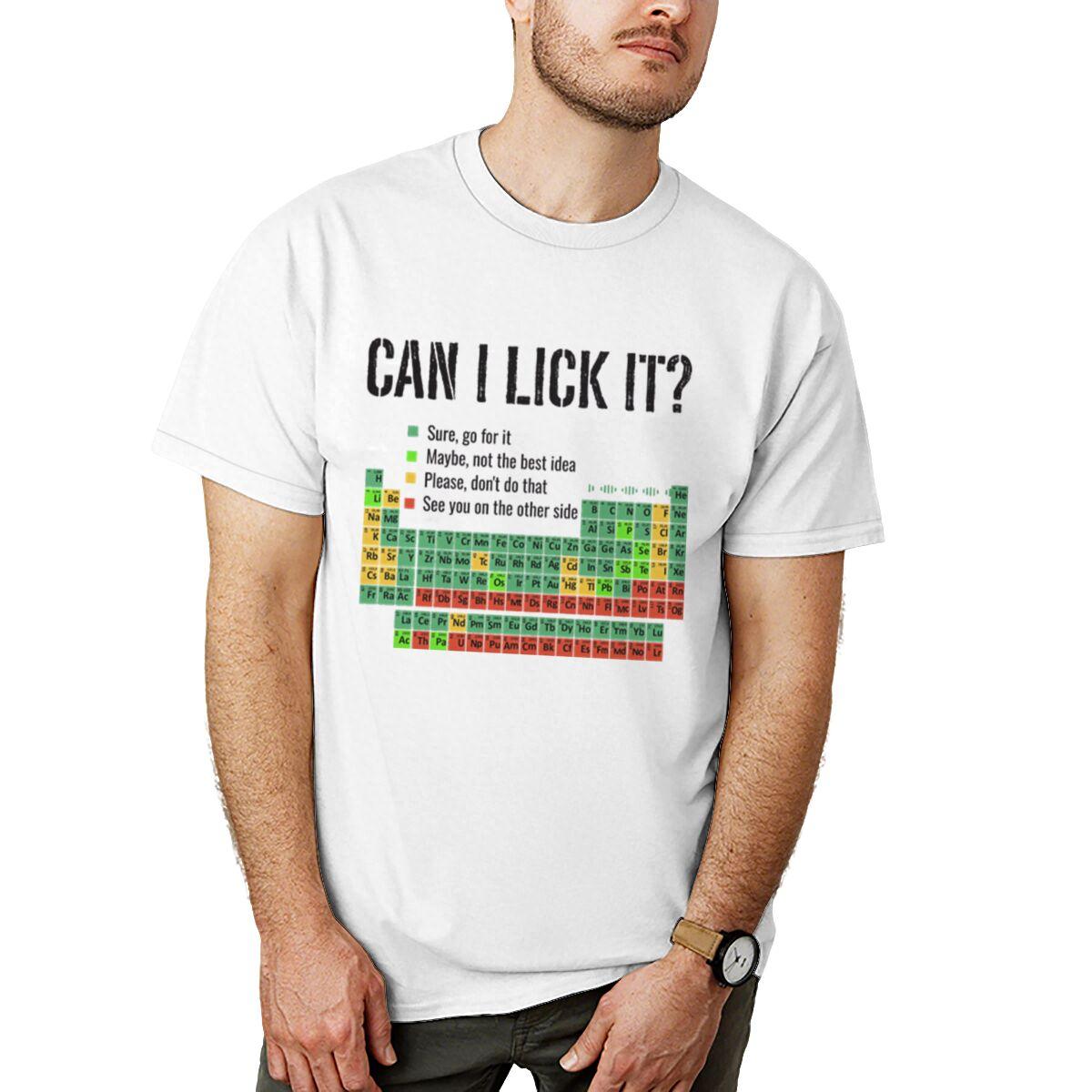 Funny Chemistry Clothes Can I Lick It Periodic Table Graphic T-Shirt Summer Short Sleeve Tee Unisex Humorous Chemistry Shirts S