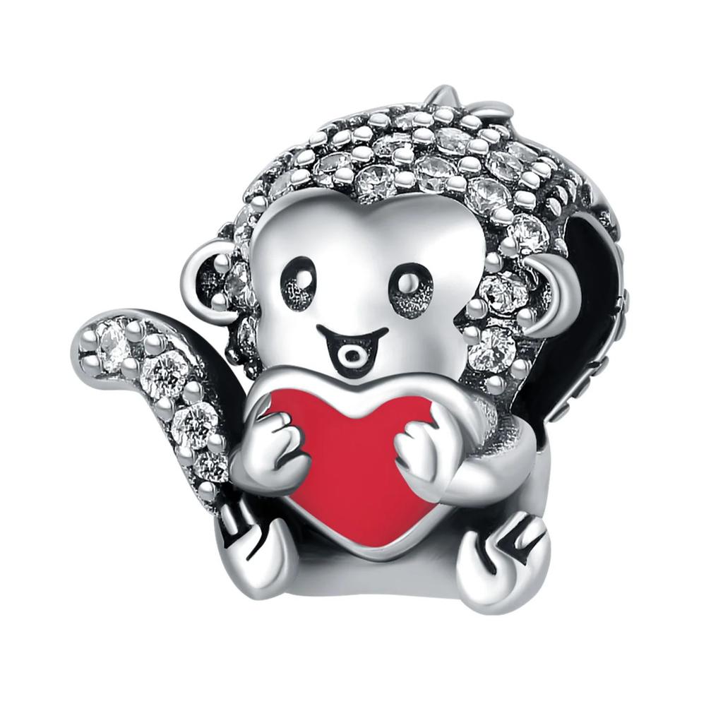 Authentic Original Copper Metal Charm Bead Components Luxury Hug Love Heart Monkey Animal Bead Components Compatible With Bracelet High Quality Fine