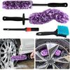 4 Pack Wheel Tire Cleaning Brush Kit Cars Motorcycles RVs Trucks Rim Hub Ultra Soft Microfiber No Spatter 360 Bendable Synthetic Woolies Wash