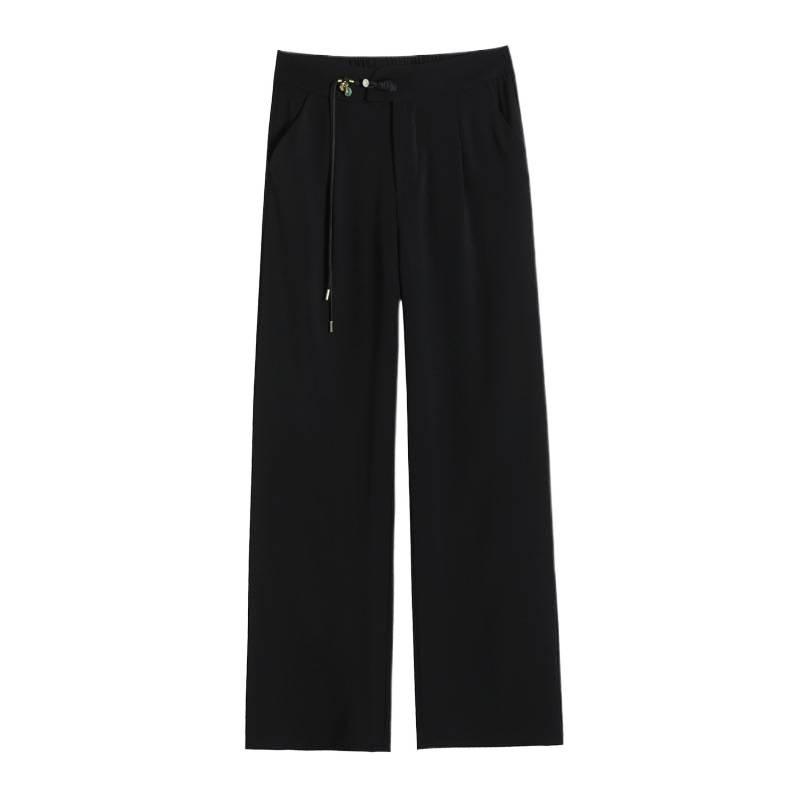 Summer 2026 Chinese Style High Waist Wide Leg Ice Silk Pants for Women