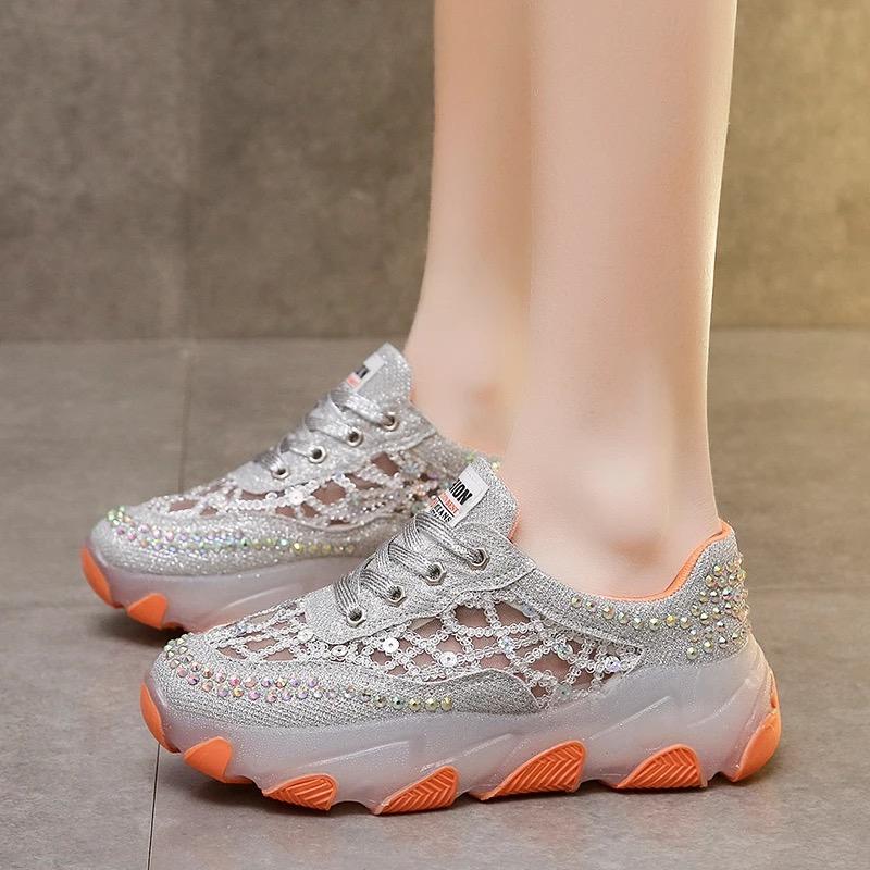 Fashion Shoes for Women 2024 New Shiny Rhinestone Women's Sneakers Shoes Autumn Korean Fashion Thick Sole Sports Shoes Zapatos De Mujer