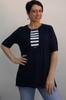 Women's Style Big Size T-Shirt Navy Blue, Navy Blue Color Blocked Combed Cotton Viscose T-Shirt