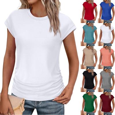 Top T-shirt Casual da Donna alla Moda, Slim, con Coulisse, Senza Maniche, Girocollo
