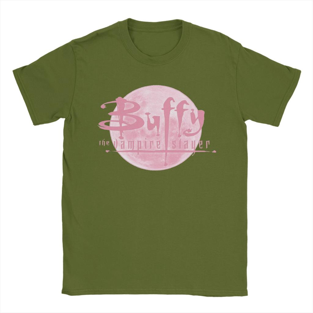 Pink Moon Men's T Shirt Buffys The Vampire Slayers Casual Tee Shirt Short Sleeve Round Neck T-Shirt Cotton Graphic Clothes