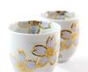 Arita Ware Teacups Traditional Fully Pair of Underglaze Red and Gold Cherry Blossom Design Presented In a Paulownia Wood Box by Ceramic Artist Kinsei