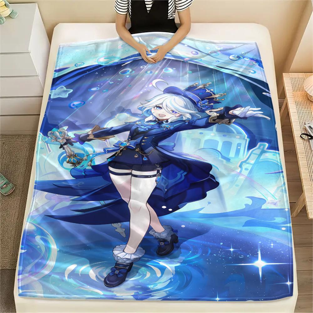 1PC Genshin Print Flannel Blanket, High quality All Seasons, Home Decor, Warmth and Comfort, Perfect for Christmas Gifts