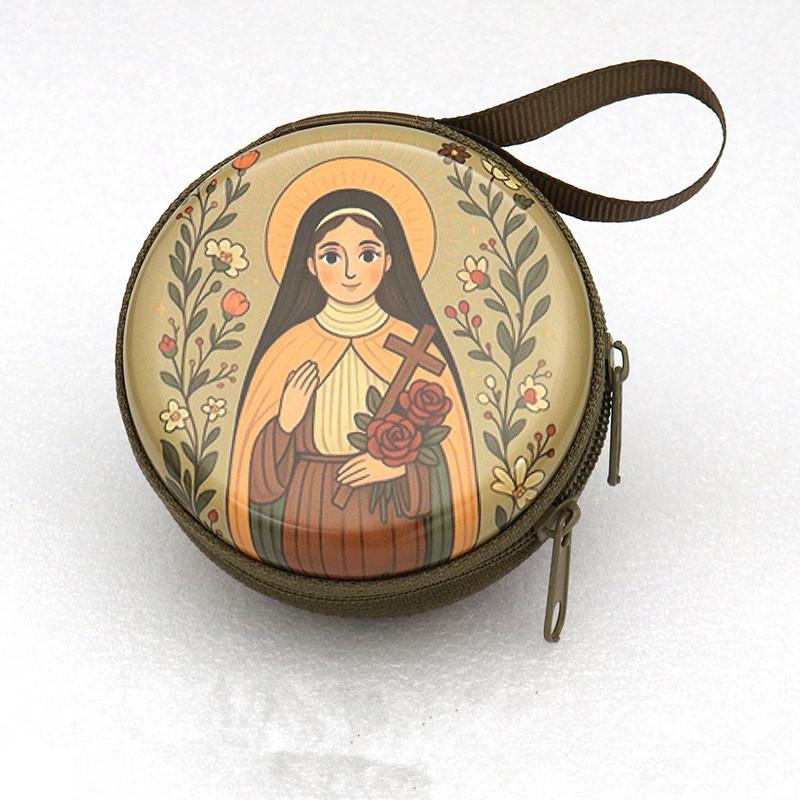 Religious Iron Artwork Rosary Bag Zippered Storage Pouch Organizer for Prayer Beads Travel Church Accessories