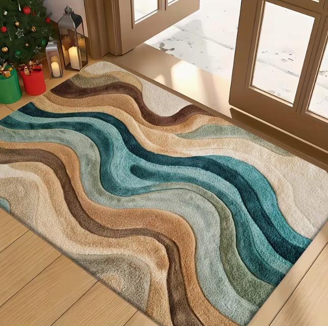 

Modern Bathroom Floor Mat with Blue Wave Pattern Suitable for Soft Carpet Home Decoration in Shower Room Kitchen Foyer Mats 40cm x 60cm