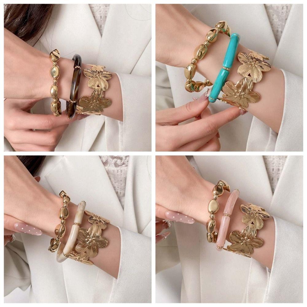 Zinc Zinc Alloy Stacked Round Bangle Acrylic Women's Wrist Jewelry Geometric Resin Bracelet Hand Accessory