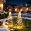 Christmas Ornament Garden Accents Solar Powered Light, Outdoor Metal Stake Snowman Bell Pendant Lamps Star Snowflake Waterfall String Lamp,