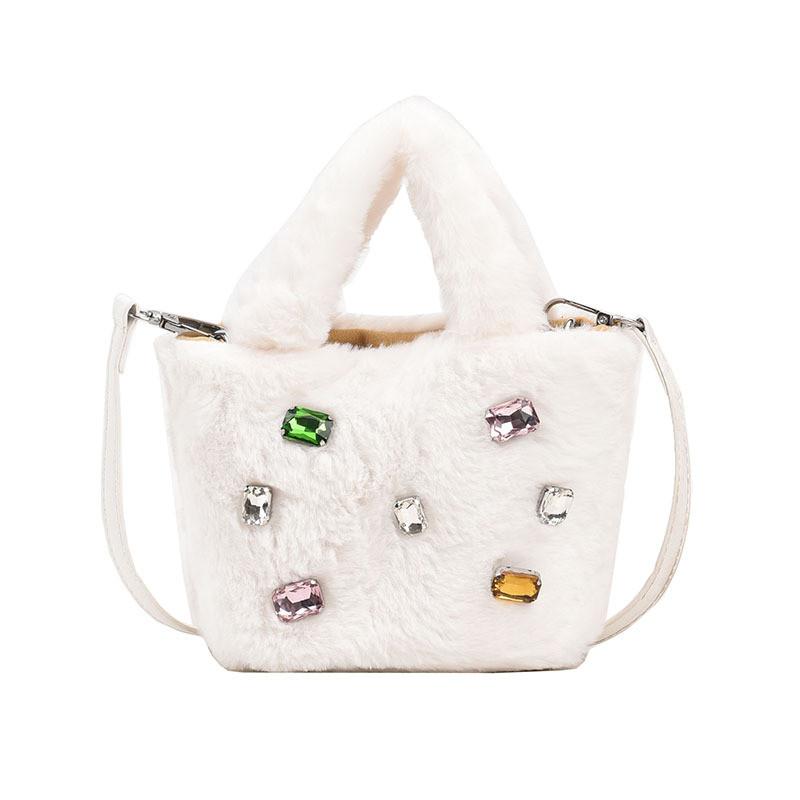 Elegant Rhinestone Velvet Shoulder Bag For Kids Gender Neutral Fashionable Sling Pouch белый