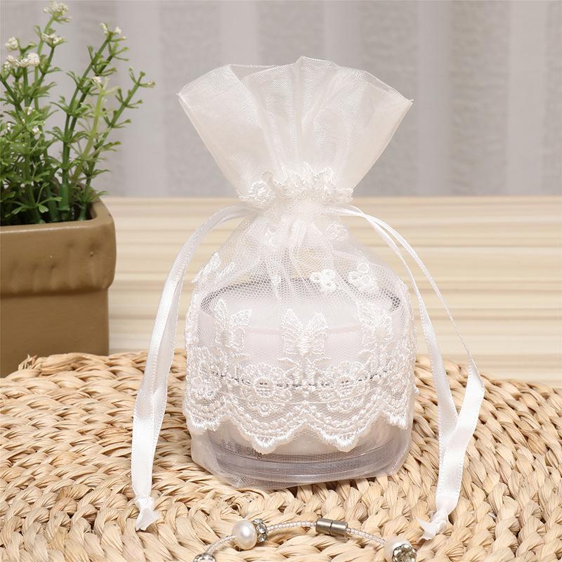 New 10X14CM Five Petal Flower White Lace Yarn Bag Folded Bottom Jewelry Drawstring Bag Creative Gift Slub Yarn Drawstring Pocket