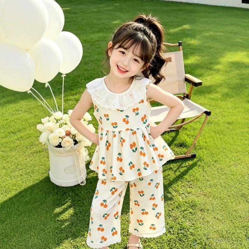 Cute Korean Style Little Girls Floral Cami And Shorts Two Piece Summer Outfit