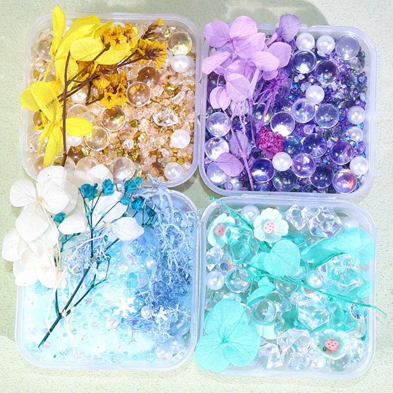 Artistic Dried Floral Arrangement In Resin Featuring Natural Stones And Pearls Lightweight Decorative Accent