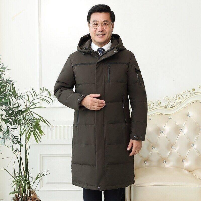 

Мужская длинная куртка-пуховик 2022 года для людей среднего и пожилого возраста - теплое зимнее пальто с капюшоном 4XL зелёный