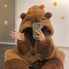 Capybara Coral Fleece Hooded Pajamas Set - Plush Sleeping Bag & Cartoon Home Suit for Autumn/Winter.