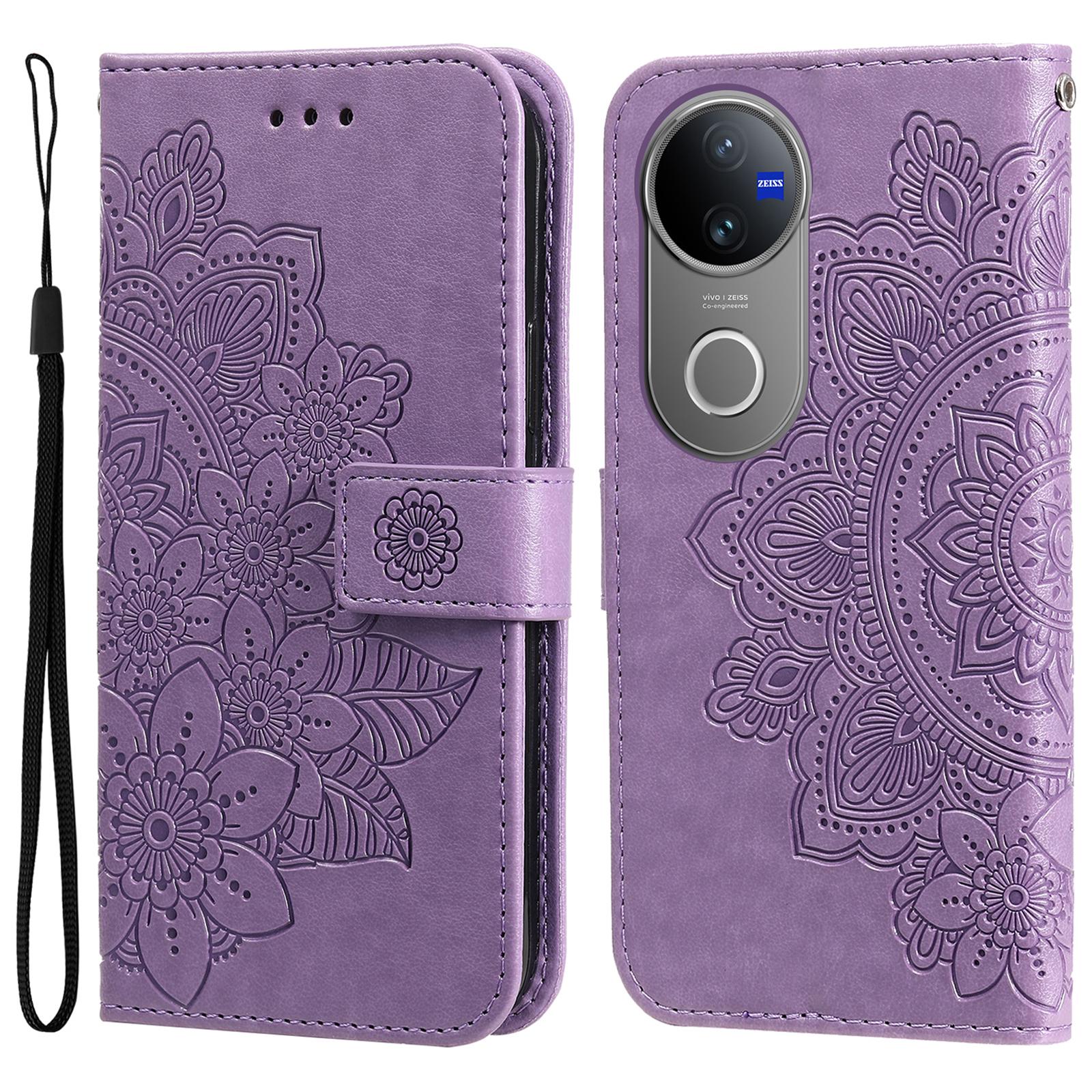 

For vivo V50 5G Case Floral Pattern PU Leather Wallet Stand Phone Cover Purple