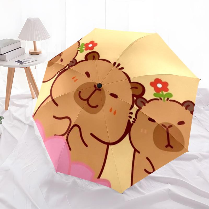 Capybara,Flowers Automatic Folding Umbrella Compact 8 rib Design,Unique Style,Suitable for Everyday Outdoor Use,Perfect Gift for Frien