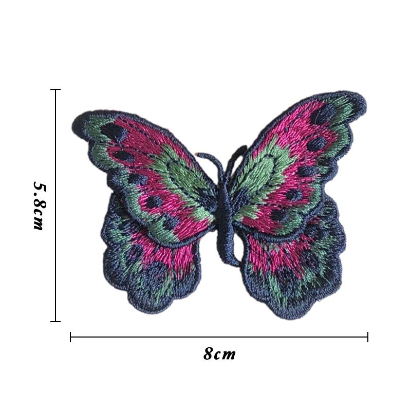5Pcs Colorful Butterfly Fabric Applique Embroidery Patches 8x5.8cm Sew-On Stickers for DIY Sewing Hanfu Dress Clothing Patch