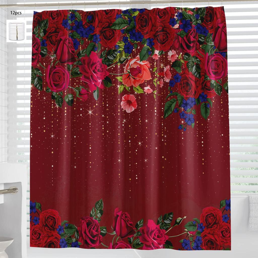 Purple Rose Shower Curtain Retro Floral Shower Curtains Waterproof Gold Classical Chic Elegant Flowers Vintage Bathroom Curtains
