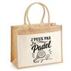 Tote Bag - PLANETEE - I Can't I Have Padel (minimalist) - Jute and Cotton - 21 L (43×33×21 Cm) - Black Line Illustration