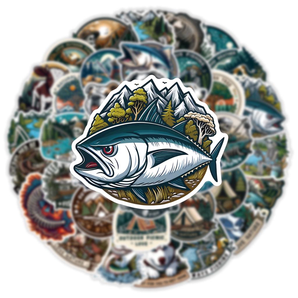 10/50 PEZZI Adesivi Cool Outdoor Teschio Pesca Lua Lure Pesca Graffiti Adesivi per Fai da Te Bagagli Laptop Moto Bicicletta Sticke