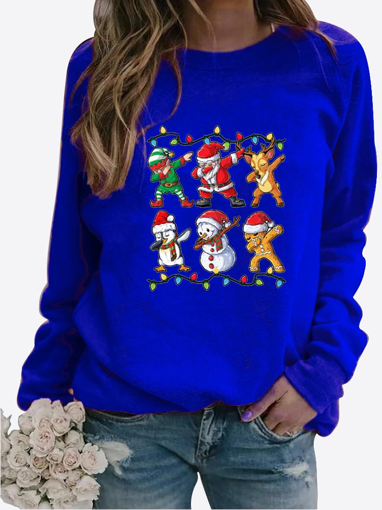 Winter Women's Santa Claus Printed Tops T-shirt Ladies Round Neck Long Sleeve Casual Sweatshirt Plus Size Blouse