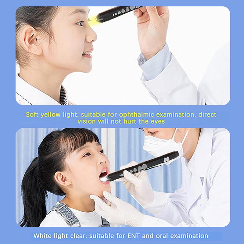 Portable Medical Led Penlight With Pupil Gauge Ruler With Battery Mini Flashlight White+Yellow Light For Doctor Nurse Diagnosis