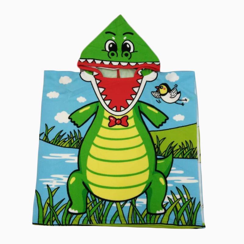 Ultra-Fine Fiber Cartoon Print Kids' Hooded Bath Towel Poncho