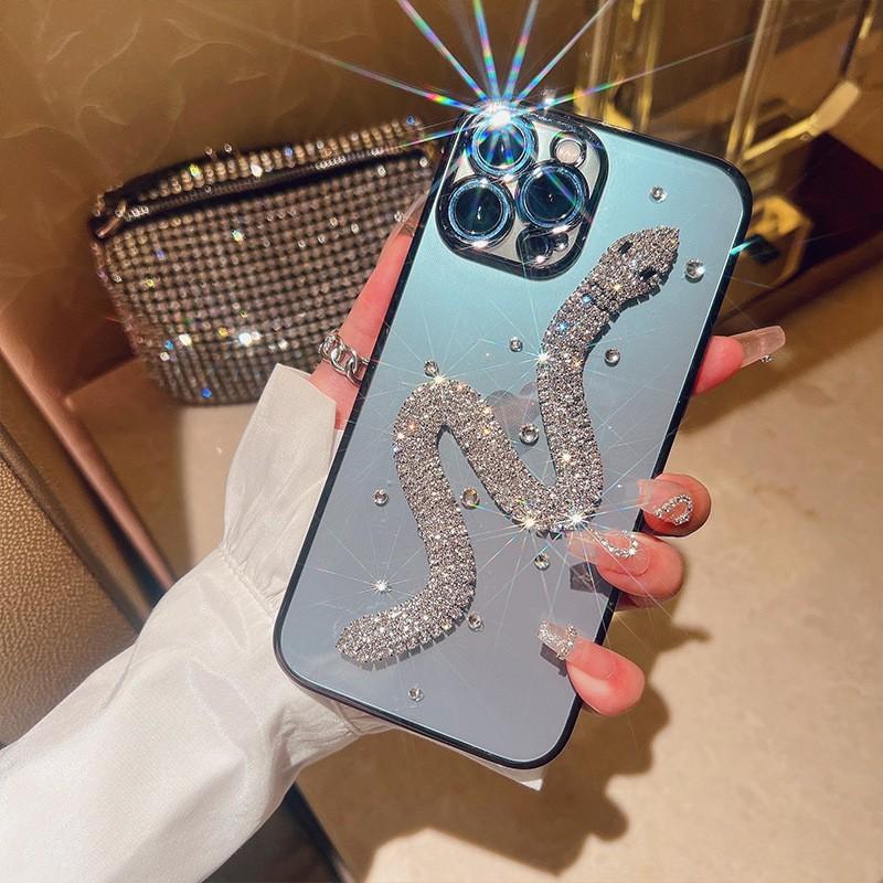Luxury rhinestone snake for Apple 14 mobile phone case Muse Phone13 transparent 12Promax anti-drop case 11