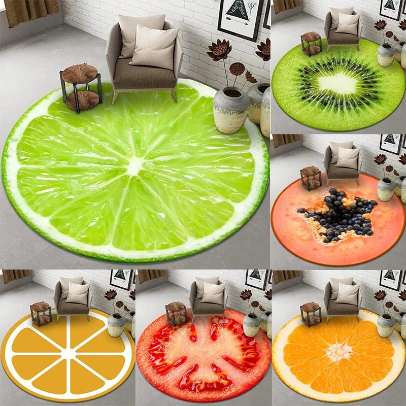 1pc Fruits and Vegetables Pattern Round Rug, Non-slip Floor Mat for Living Room, Bedroom, Bathroom, Holiday Home Decoration