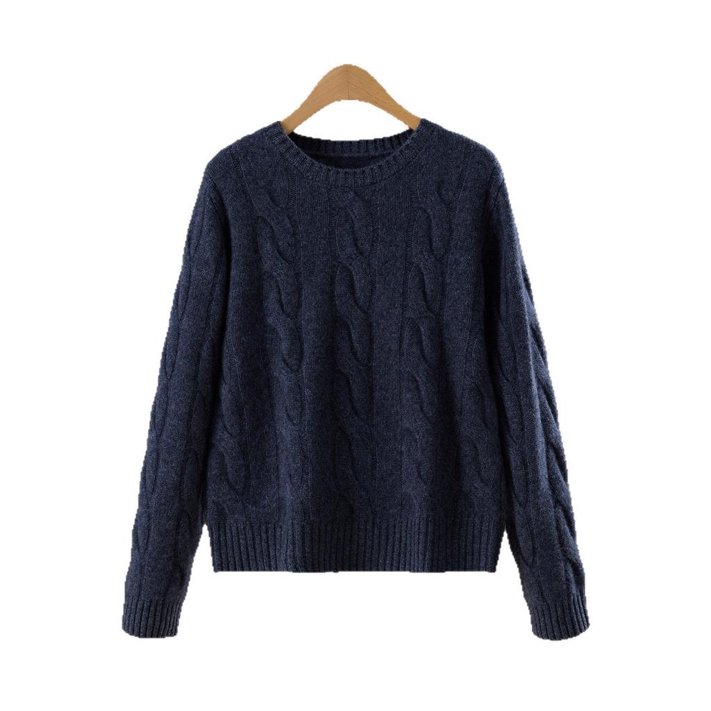 Autumn And Winter New Crew Neck Twist Sweater Women'S Versatile Korean Version Loose Wool Lazy Solid Color Knitted Bottoming Shirt