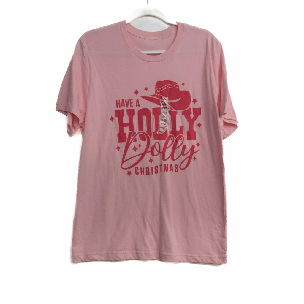 Dolly Parton Womens Pink Graphic Tee Have A Holly Dolly Christmas Short Sleeve L