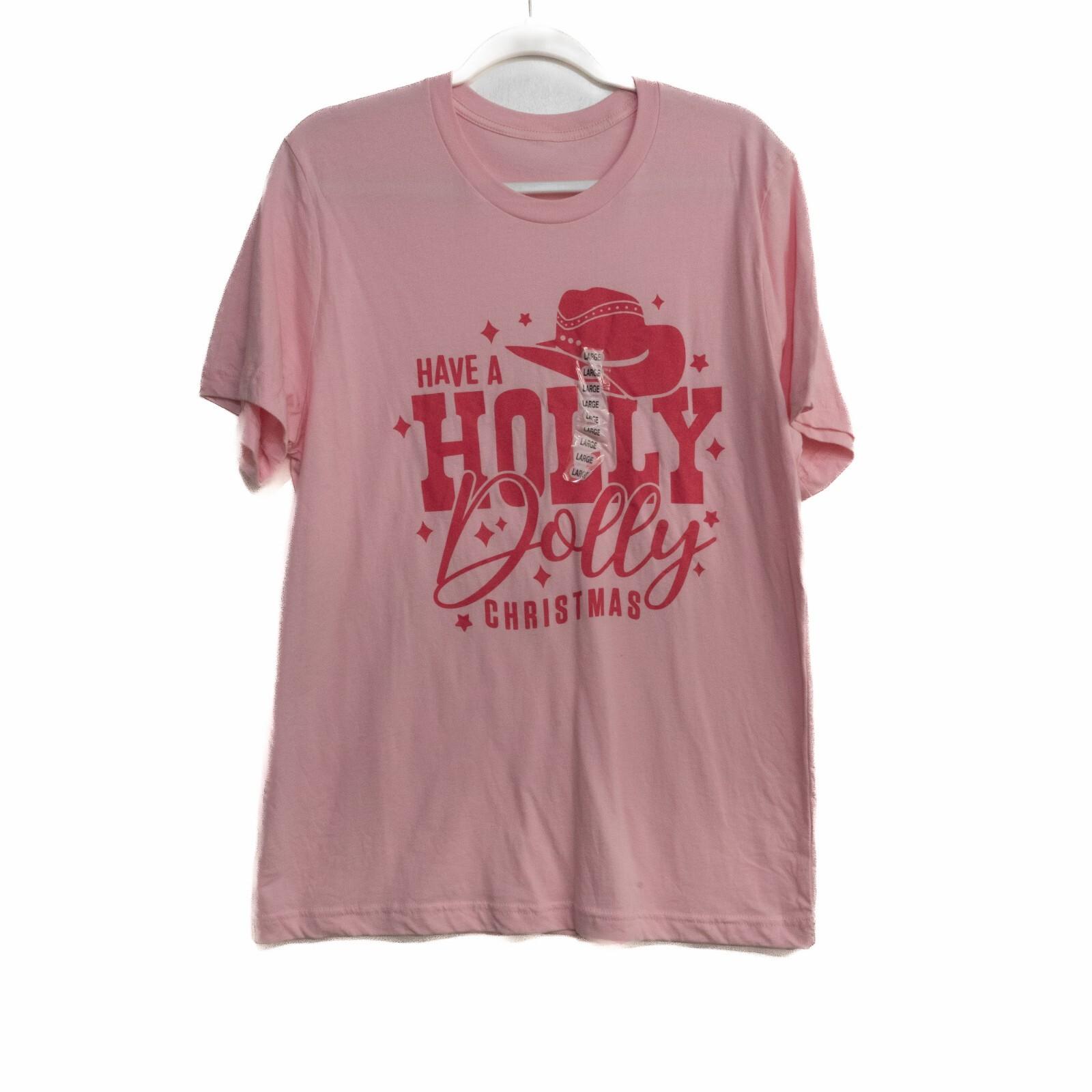 Dolly Parton Womens Pink Graphic Tee Have A Holly Dolly Christmas Short Sleeve L XL