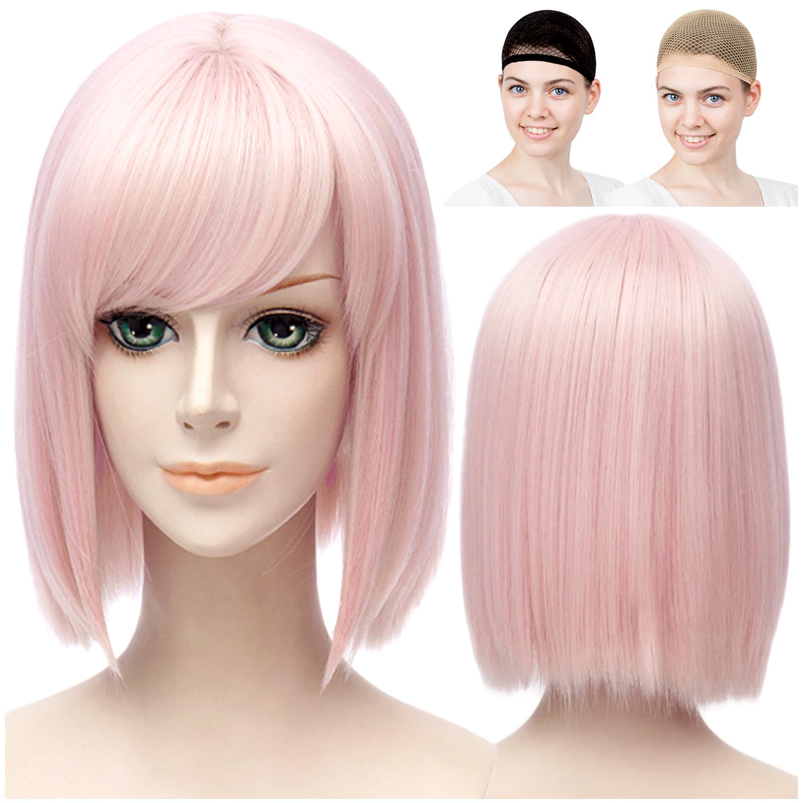 

CaseEden Cosplay Wig, Short, 35cm, Heat-Resistant, Pink and Silver-Pink, Includes 2 Wig Nets