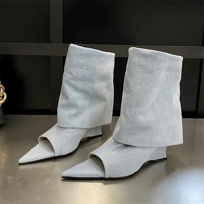 Fashion Pointed Peep Toe Women Boots Sandals Designer Knee-High Booties Wedges Heels Ladies Shoes Zapatos De Mujer