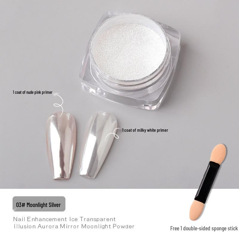 Hailey Lux Satin Perlglanz-Perlpulver-Maniküre: Brautnägel im weißen Mondschein
