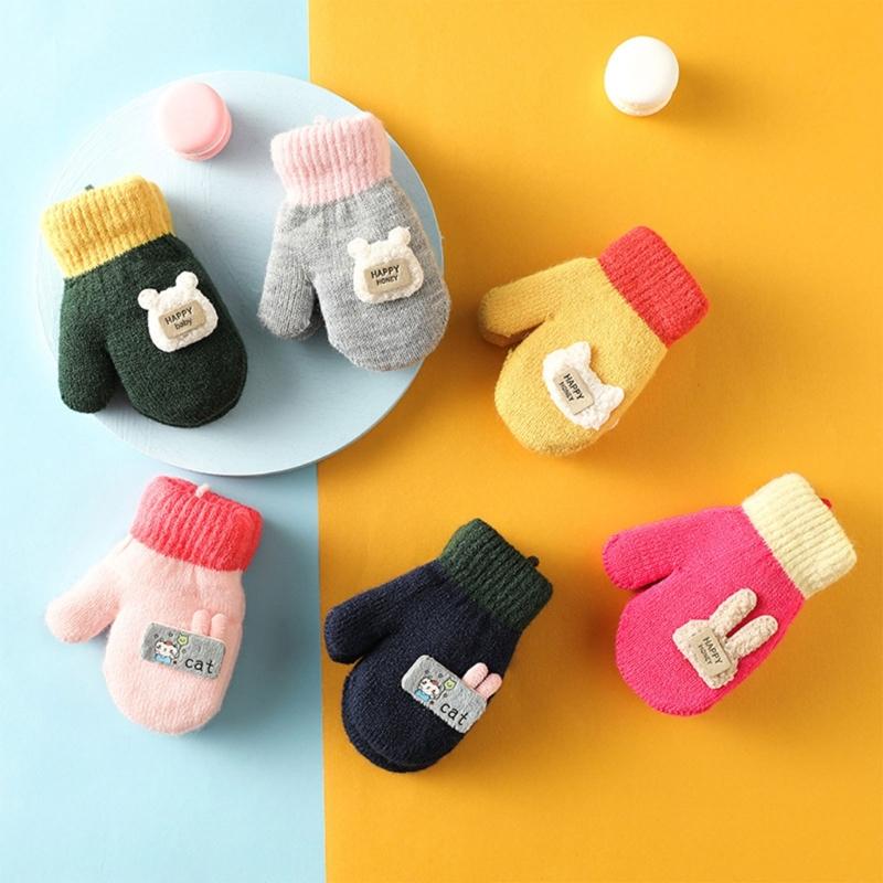 Children Gloves in Autumn and Winter Double-layer Plus Velvet Thickening Warm Cute Gloves for 0-3 Years Old Toddlers