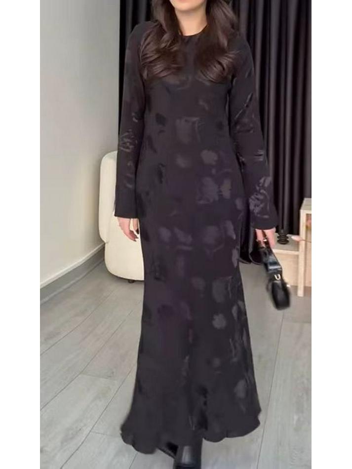 

Женское новое модное платье с принтом, сексуальное, с длинным рукавом, однотонное, с круглым вырезом XL чёрный