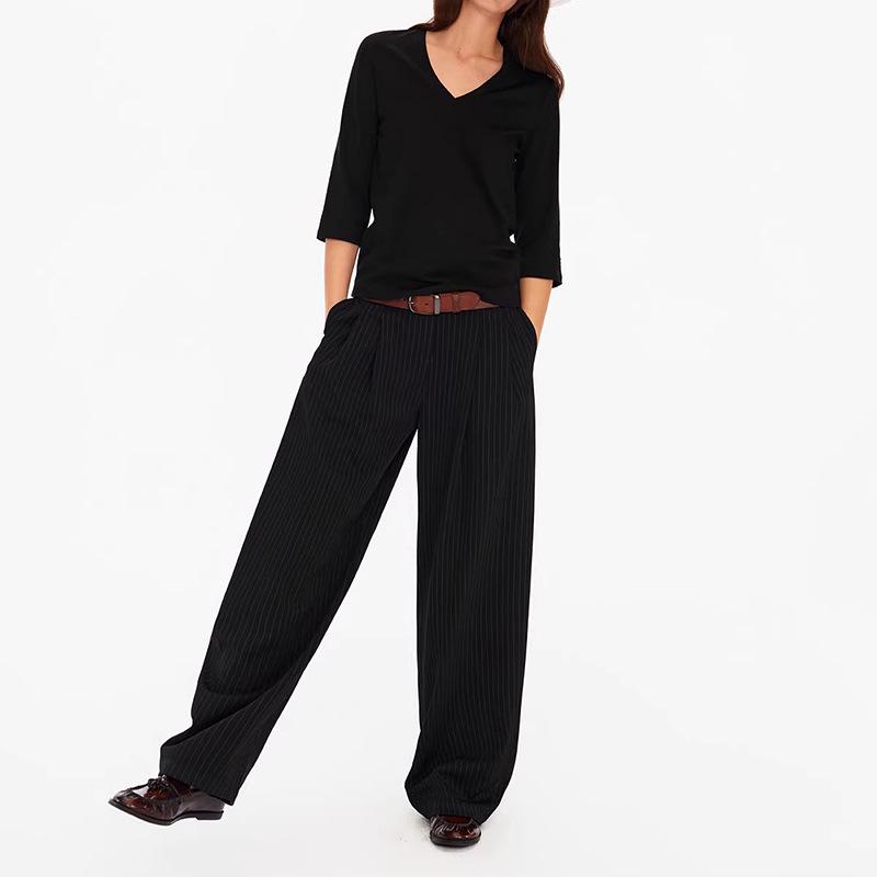 

Northbuts Vertical Stripe Relaxed Mid-Rise Banana Leg Pants - Spring 20206 Fashion Bai Medium сірий колір