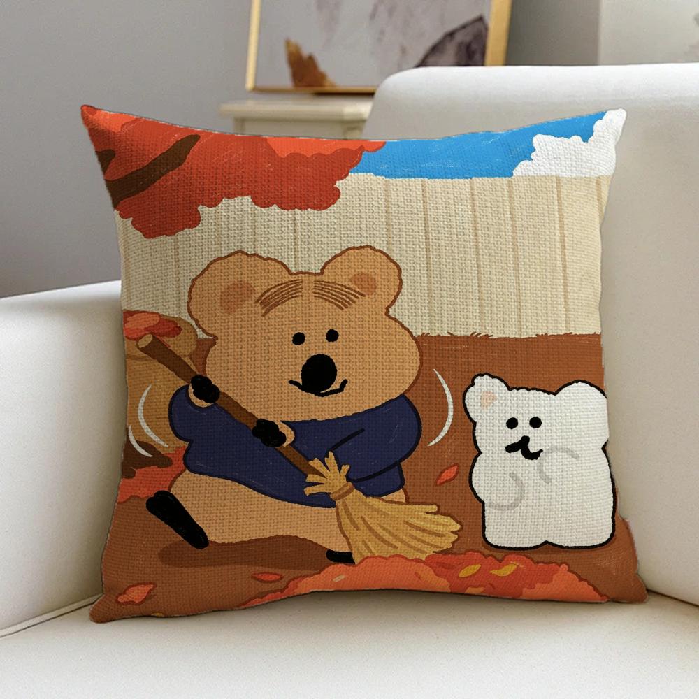 Shijiao Bear Cushion Cover Cushion Cover Pillowcase, Anti-Mite Invisible Zipper, Linen Sofa Cushion