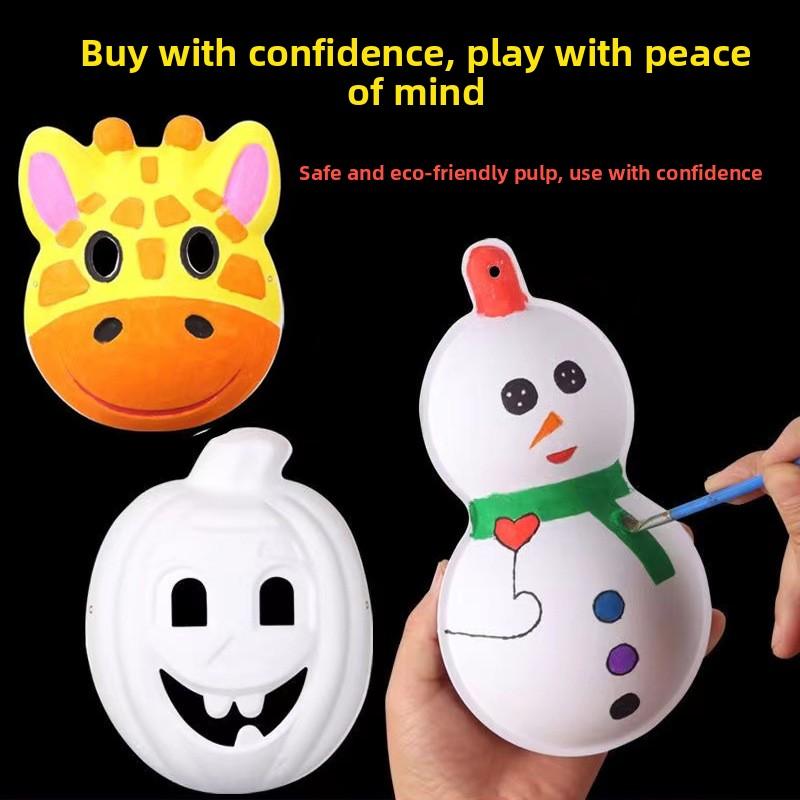 Blank Pulp Paper Half-Face Full-Face Masks for Halloween Children's DIY Hand-Painted Horse-Shaped Ladle Cartoon Style Made China