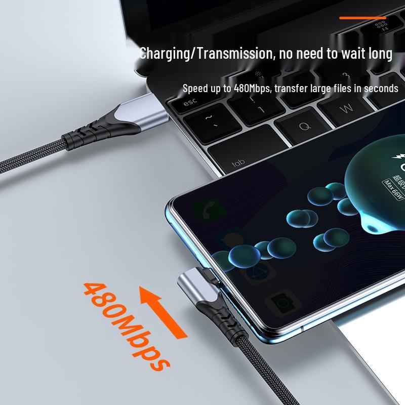 Type-C Elbow 6A Fast Charging Cable for Mobile Gaming and Super Fast Charging