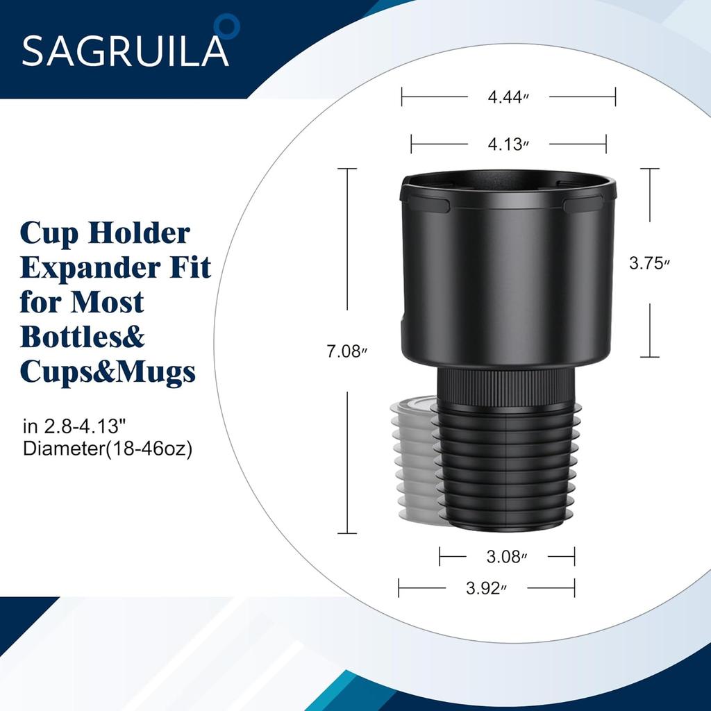 Car Cup Holder Expander, Cup Holder Expander For Car With Stretchable Rubber Base, Large Cup Holder Adapter Compatible With Yeti, Hydro Flask,