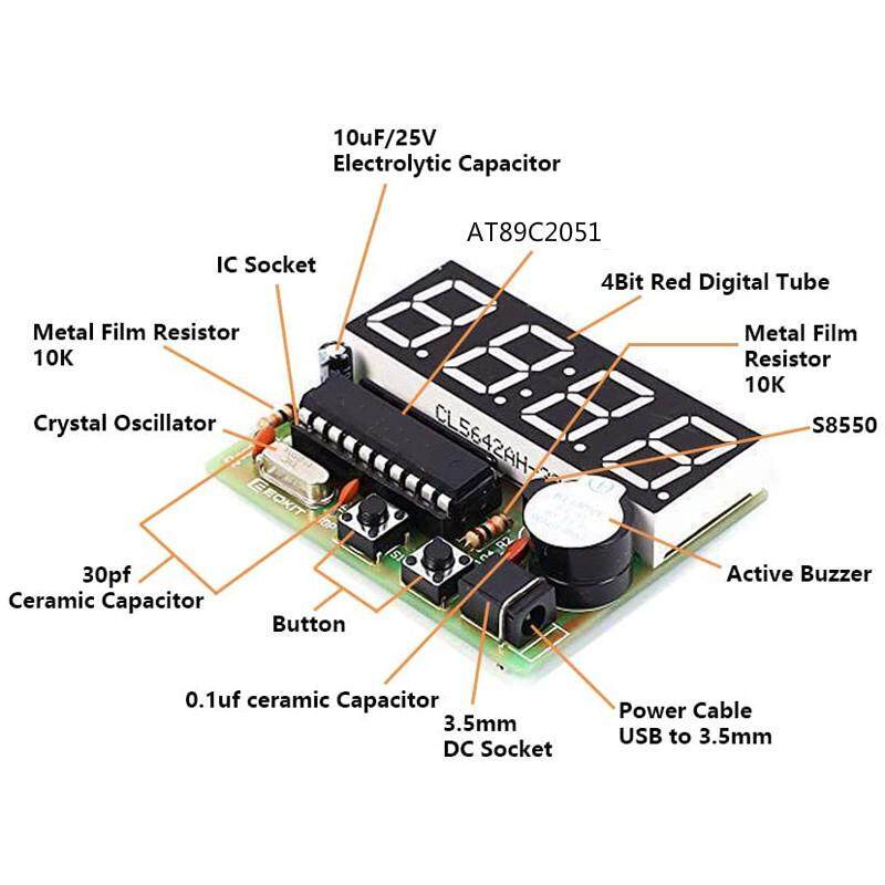 89C2051 Ceas electronic digital cu 4 biți Kit de bricolaj Suită electronică de producție