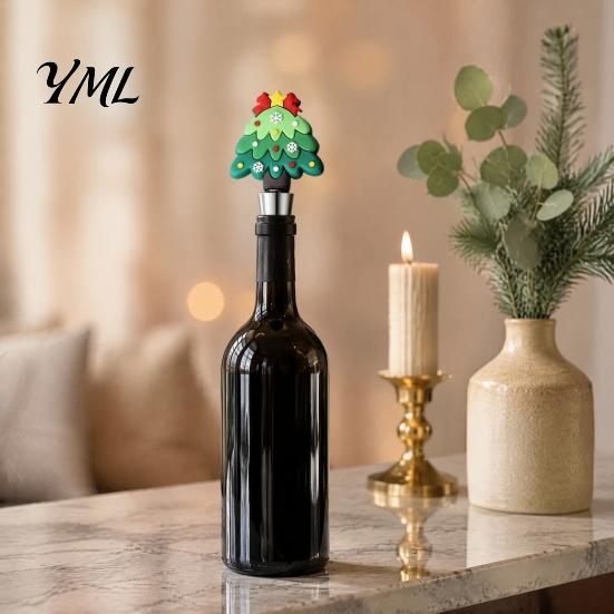 Stainless Steel Wine Stoppers Christmas Bottle Stopper, Reusable Cork, Decorative PVC Cartoon Preservation Tools Toppers Design, Airtight Sealing